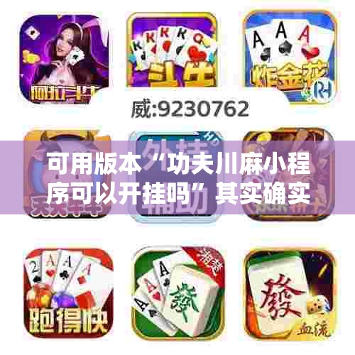 可用版本“功夫川麻小程序可以开挂吗”其实确实有挂